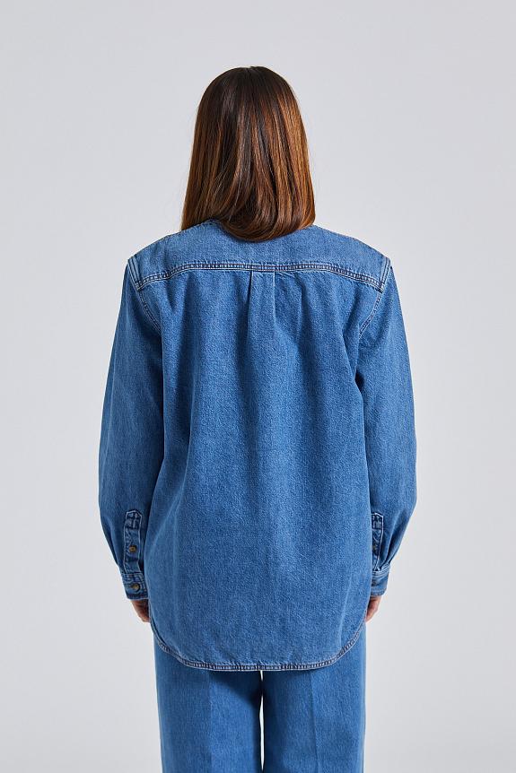 Toteme Collarless Denim Shirt Vibrant Blue 